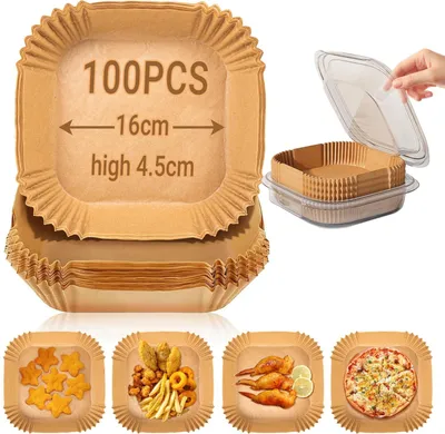 Obrázek produktu pro Pergamenový papír pro fritézy s horkým vzduchem, 100 kusů, rozměr 16 x 4,5 cm, jednorázové formičky do kuchyně