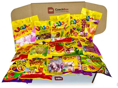 Produktbild von CzechBox JOJO - Tolle Box mit 15 ausgewählten Bonbons, Dragees und Gelees der Marke JOJO, 1,2 Kilogramm Süßigkeiten aus der Tschechischen Republik