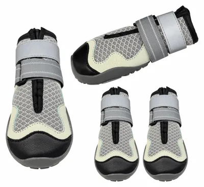 Produktbild von INF 4er Pack rutschfeste Hundeschuhe, wasserabweisend, Polyester, Reflex Schwarz+Grau L
