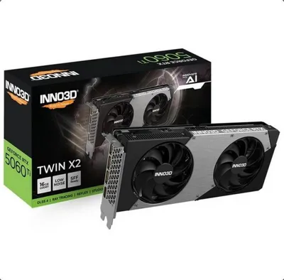 Zdjęcie produktu dla INNO3D GeForce RTX 5060 Ti TWIN X2, GeForce RTX 5060 Ti, 16 GB, GDDR7, 128 bit, 7680 x 4320 px, PCI Express 5.0