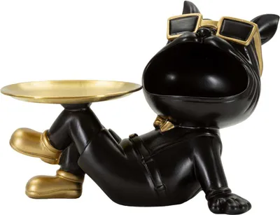 Zdjęcie produktu dla o Ferretti dekorativní figurka pes Buddy s podnosem 27x17x18,5 cm černá zlatá