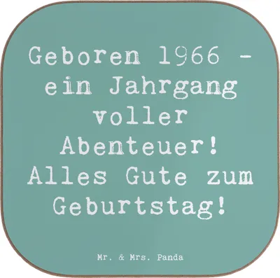 Produktbild von Mr. & Mrs. Panda Untersetzer für Gläser Spruch 1966 Geburtstag Abenteuer - Meeresbrise - Geschenk, Alter, Happy Birthday, gläseruntersetzer, Tischuntersetzer, Glückwunsch