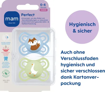 Produktbild von MAM Perfect Silikon 0-6 "Fuchs/Gans" 2 Stück – 6er Vorteilset