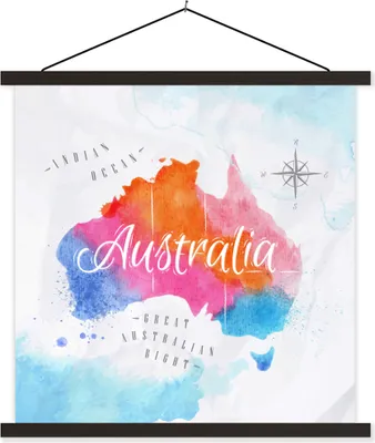 Produktbild von MuchoWow® Textilposter Ölgemälde - Weltkarte - Australien 120x120 cm mit schwarzem Rahmen - Aufhängungsset