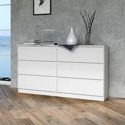 Produktbild von Kommode, Schlafzimmer Flur, Schrank, Sideboard, Highboard mit 6 Schubladen, Breite 140 cm Höhe 75 | Weiß