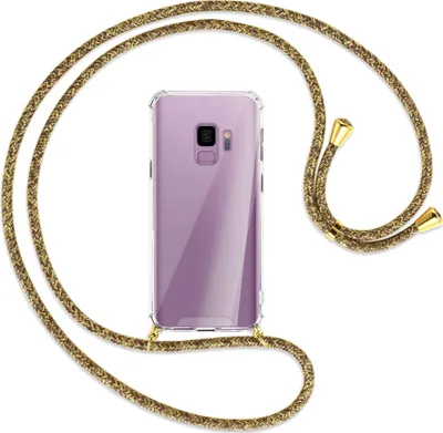 Produktbild von Handykette Backcover-Schutzhülle mit Band (Metall goldfarben) für Samsung Galaxy S9 - braun+beige