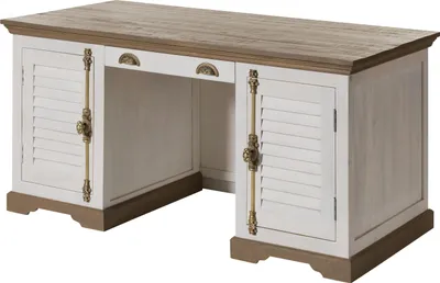 Image de MASSIVMOEBEL24 | Bureau TOULOUSE #120 Bois de Manguier Laqué Blanc - 160x80x76