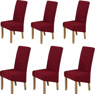 Produktbild von 6er Set Universal Stretch Stuhlhussen, aus Polar-Fleece XL Stuhlbezug lange Rückenlehne Sitzbezüge Esszimmer(Rot)