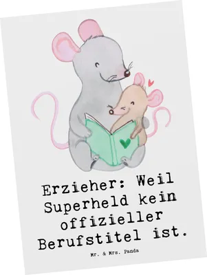 Produktbild von Mr. & Mrs. Panda Motivkarte Erzieher Superheld - Weiß - Geschenk, Kunstkarten, Postkarten, Grußkarte, bildkarte, Beruf, Geschenke für Berufstätige, Kindergarten, Berufe
