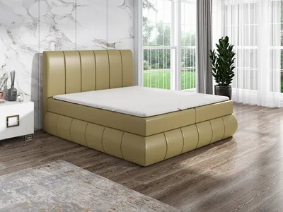 Produktbild von Boxspringbett EZRA    160x200 mit 2 Bettkästen, Bonell-Matratze und Topper. Dekorative Stifte an den Seiten der Kopfstütze. Bett Komplett-Set mit Matratze,Bettkasten & Kopfteil. Stoff Eko Cayenne. Elegantes Bett mit massives Kopfteil.