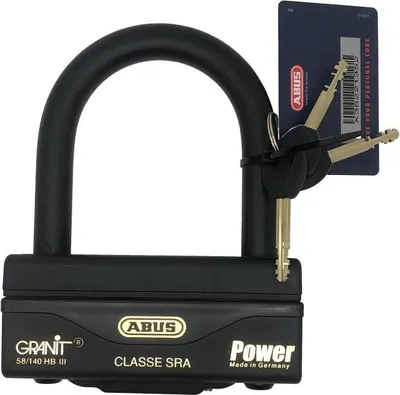 Immagine prodotto di ABUS U-lock Granit Power 58/140HBIII - robusto lucchetto per moto con doppia chiusura - livello di sicurezza ABUS 18 - altezza grillo 100 mm