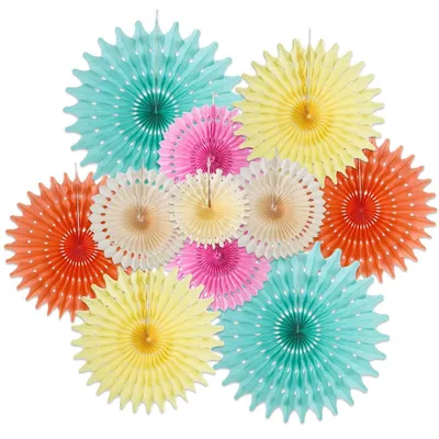 Productafbeelding van 12 papieren waaierversieringen voor verjaardagen, hangdecoraties, kleurrijke feestdecoratie