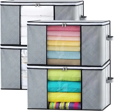 Produktbild von MODFU 4 Stück Große Aufbewahrungstasche, 84L Aufbewahrungsbox mit Deckel, Ordnungsboxe Unterbettkommode aus Vliesstoff Unterbettbox Unterbett Aufbewahrungstasche Grau