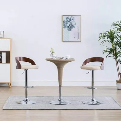 Produktbild von Barhocker 2er Set cremeweiß Kunstleder Bugholz höhenverstellbar drehbar mit Fußstütze für Küche Bar Theke Tresen Gastronomie