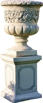 Produktbild von Schöne Amphore auf Sockel als Set aus Steinguss perfekt für den Garten den Vorgarten oder die Einfahrt ist Frostfest Witterungsbeständig und Neu 140cm H, PO-165uPO-72