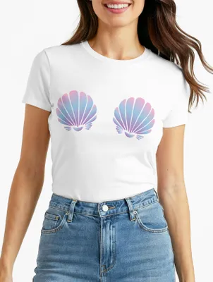 Produktbild von Damen T-Shirt Meerjungfrau Muschel BH Fasching Karneval Mermaid Nixe Kostüm Moonworks®