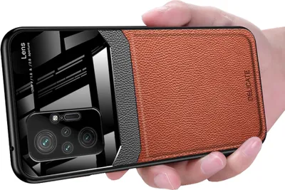 Immagine prodotto di Custodia Redmi Note 10 Pro, Hybrid TPU Bumper, antiscivolo, custodia in pelle con texture Litchi e protezione in vetro per Xiaomi Redmi Note 10 Pro / Note 10 Pro Max Brown