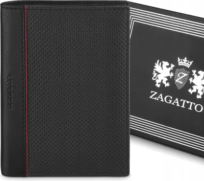 Image de Portefeuille homme en cuir noir Zagatto, vertical, protection RFID, élégant et spacieux, 12,7x9,3x3 cm, ZG-N4-F14