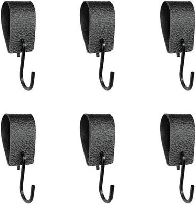 Image de Lot de 6 crochets métalliques en S, cuir noir, multifonctionnels