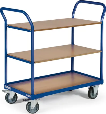Produktbild von Bako Logistiksysteme Etagenwagen F250 mit 2 Schiebegriffen und 3 Ladeflächen 850x500mm mit Bordkante unten