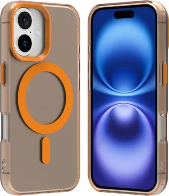 Immagine prodotto di Custodia per iPhone 16, compatibile con MagSafe, sottile custodia semi-trasparente opaca antiurto Arancione