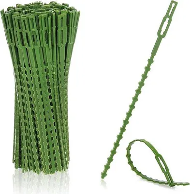Produktbild von Grüne Kunststoff-Pflanzensicherungsbänder - Pflanzenstabilisierung - Bäumebindungstape - Pflanzpositionierung - Pflanzklips, 17 cm