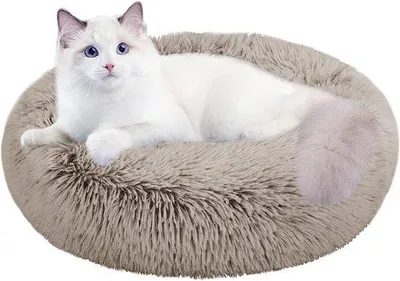 Produktbild von Famanu Haustierbett Rund (50 cm) für Katzen und kleine Hunde - Waschbar mit Antirutschboden