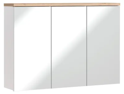 Productafbeelding van Meubel badkamer ERMANO – Licht eiken en glanzend wit – 100x69 cm – 3 spiegeldeuren – Om op te hangen