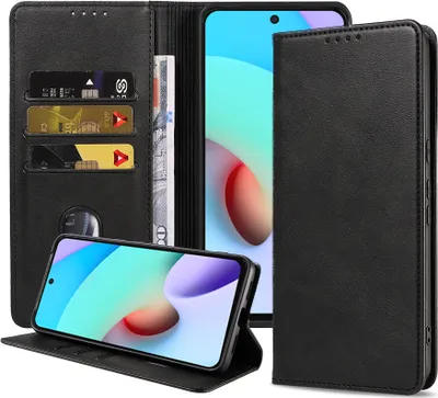 Immagine prodotto di Smartphonica Custodia per telefono adatta a Xiaomi Redmi 10 Custodia in ecopelle con chiusura magnetica e portacarte Custodia a libro con patta - Nero