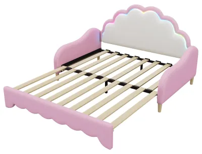 Produktbild von Flaches Bett in Muschelform mit Kopfteil,Umgebungsbeleuchtung,Fernbedienung,Matratze,Lattenrost aus Holz
