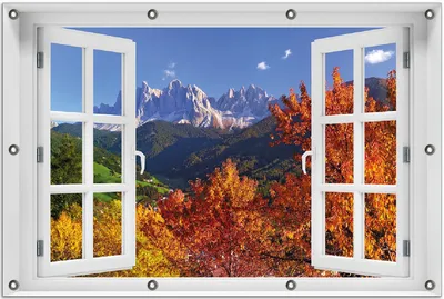 Produktbild von Wallario Outdoor-Poster für Garten oder Balkon 80 x 120 cm: Herbst im Gebirgstal unter blauem Himmel