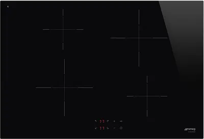 A top-down view of a black induction hob with four cooking zones.