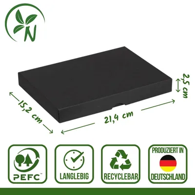Imagen del producto de Caja plegable A5, 15,2 x 21,4 x 2,5 cm, negra, con tapa, cartón reciclado - juego de 10 unidades