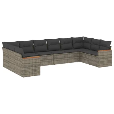 Produktbild von vidaXL 10-tlg. Garten-Sofagarnitur mit Kissen Grau Poly Rattan