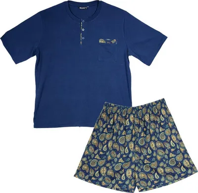 Image de Keanu - Pyjama avec short pour homme, col Henley TC837 (XXL) (Bleu)