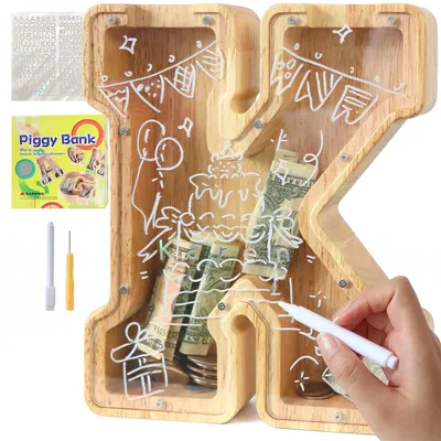 Imagen del producto de Solidchoice: Hucha de madera para niños con letras del alfabeto (A-Z)