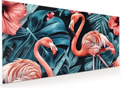 Produktbild von Küchenrückwand Spritzschutz Glas mit Motiv Flamingos und Blumen 40 x 40 cm