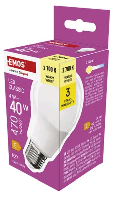 LED žárovka Classic A60 / E27 / 4 W (40 W) / 470 lm / teplá bílá