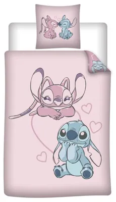 Produktbild von Lilo & Stitch Bettbezug, Rosa - 140 x 200 cm - 65 x 65 cm - 100% Flanell