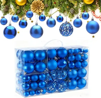 Produktbild von Weihnachtskugeln Blau 100 Stück, Christbaumkugeln Kunststoff 3/4/6 cm Matt & Glänzend für Baum, Kranz, Girlande & Tischdeko