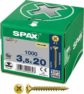 Productafbeelding van ART 88094 SPAX St. 3,5 x 20/15 -Z, verzinkt, gele chromatering, SEKO, verzinkt. Prijs/verpakking