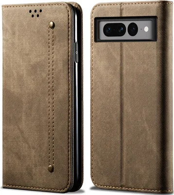 Produktbild von Google Pixel 7 Pro Hülle, Leder Brieftasche Flip Bookstyle Schutzhülle mit Standfunktion für Google Pixel 7 Pro Khaki