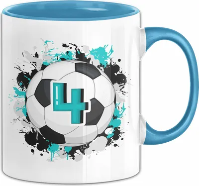 Produktbild von 4. Geburtstag Geschenk Tasse Becher Jungs Fußball Geburtstagsgeschenk (Blau)