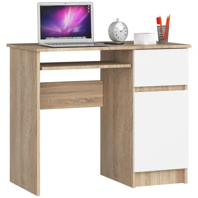 Image de Bureau PIKSEL en chêne Sonoma et blanc pour petits espaces 90 cm avec étagère extensible et rangement