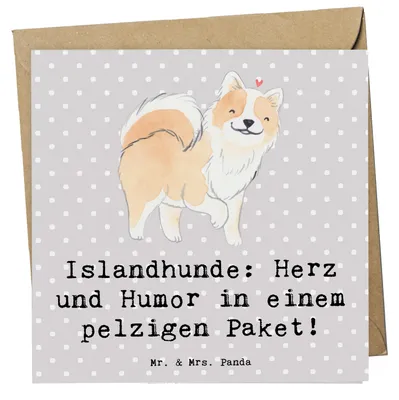 Produktbild von Mr. & Mrs. Panda Grußkarte Islandhund Freude - Grau Pastell - Geschenk, Humor, Klappkarte, anlasskarte, Hunde, Familienhunde, Hunderassen Charakter, Lachen, Abenteuer