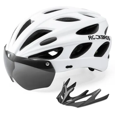 Produktbild von ROCKBROS Fahrradhelm Rennrad Helm Radhelm mit Abnehmbaren Visier Cityhelm Leichter Stadthelm für Damen und Herren MTB Weiß M