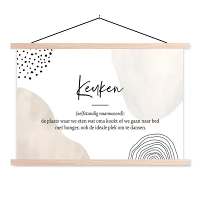 Produktbild von MuchoWow® Textilposter küche - vater - sprichwörter - küchen-definition - zitate - Wörterbuch 120x80 cm mit holzfarbenen Rahmen - Aufhängeset