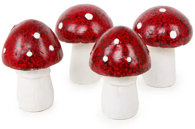 Produktbild von Pilz Figuren Set - 4 Fliegenpilze aus Keramik rot weiß Herbst Deko 10 cm