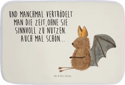 Produktbild von Mr. & Mrs. Panda duschmatte Fledermaus Sitzen - Weiß - Geschenk, Badezimmerteppich, Entspannen, Fledermäuse, Gute Laune, Badläufer, Badvorleger, Motivation, Badteppich
