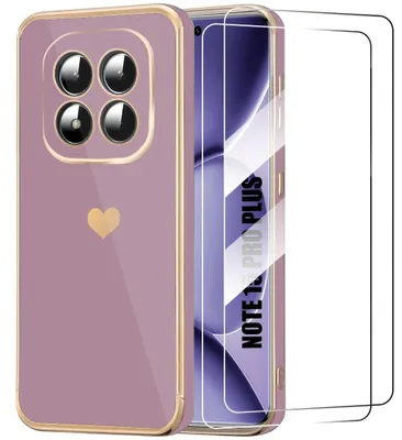 Image de Coque + 2 Verres Trempés pour Xiaomi Redmi Note 15 Pro Plus 5G, Silicone Motif Cœur - Violet